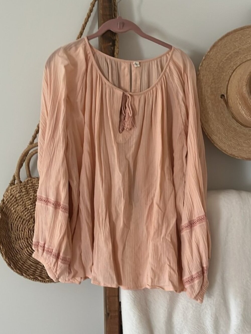 Spell Peasant Blouse Peach Tan Oversized Boho Top Medium/Large